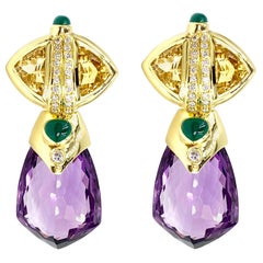 18 Karat Amethyst and Multi-Stone Drop Earrings