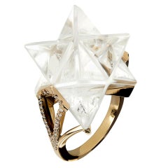 18ct Yellow Gold, Diamond and Hand Carved Crystal Star Ring