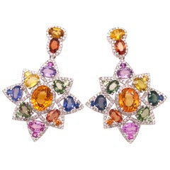 RUCHI Multi-Colored Sapphire and Diamond Pavé Star Chandelier Earrings