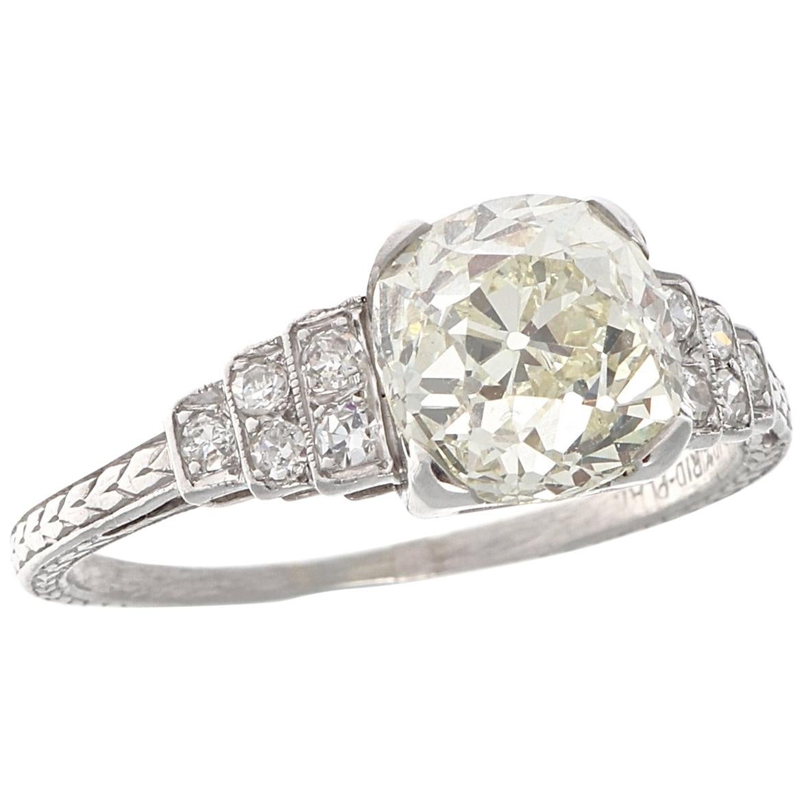 Art Deco 2.60 Carat Diamond Platinum Engagement Ring