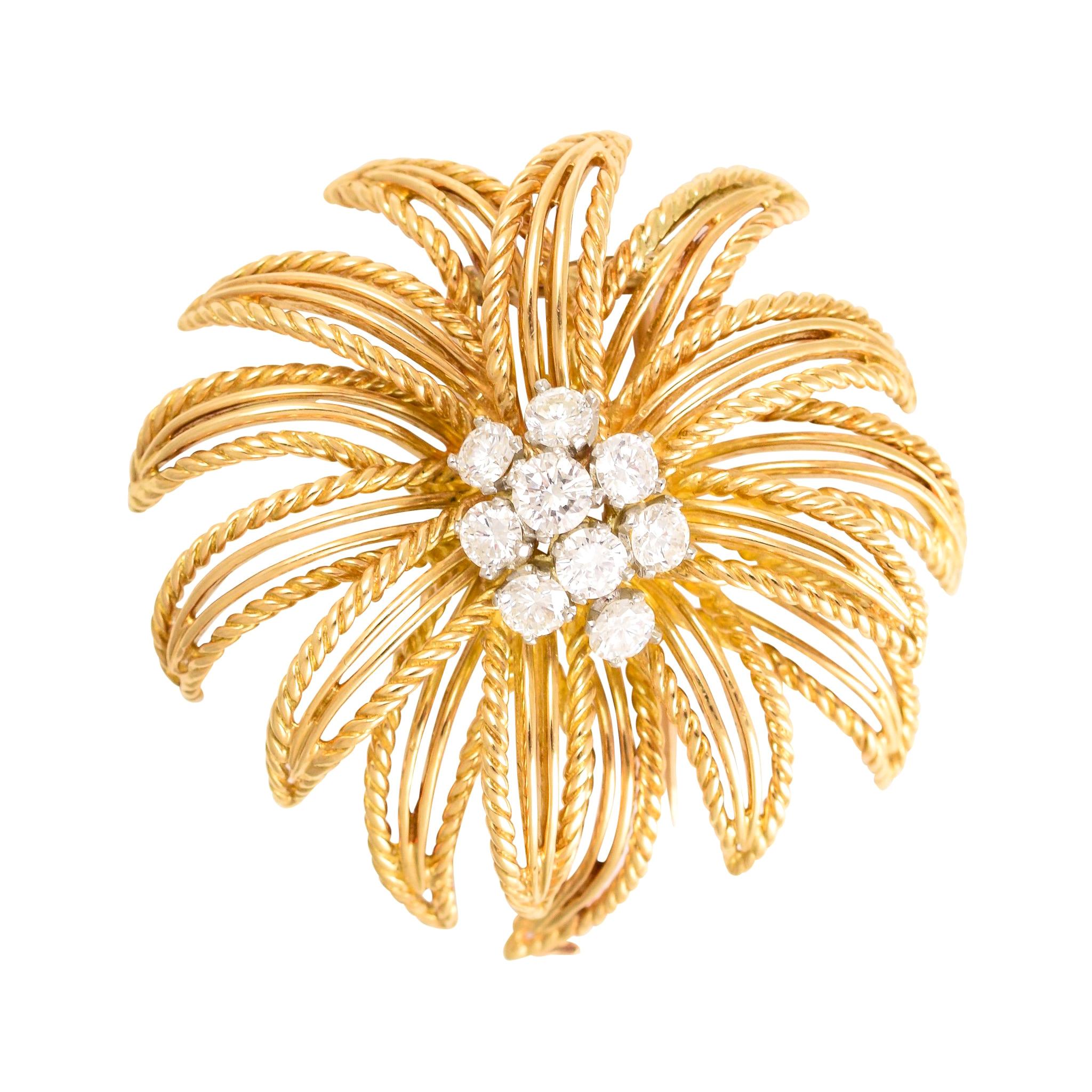 1950s Boucheron Paris Diamond Gold Flower Brooch