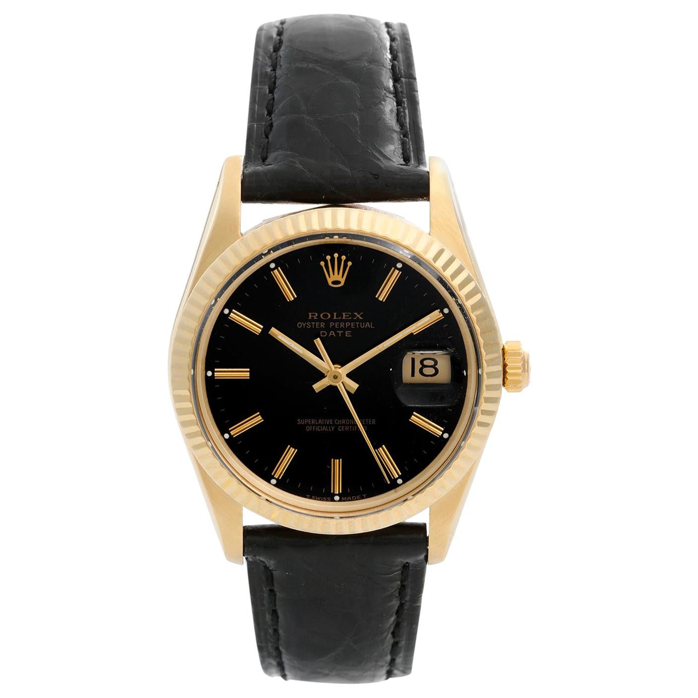 Rolex Date Men's 14 Karat Yellow Gold Watch on a Strap 15037 