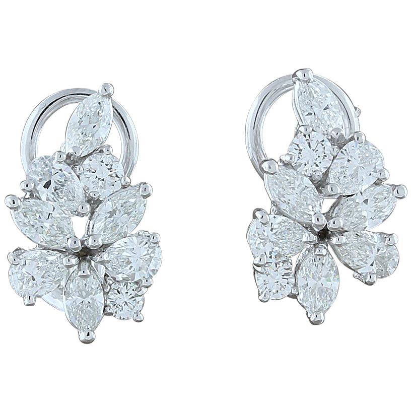 Diamond Gold Flower Cluster Earrings