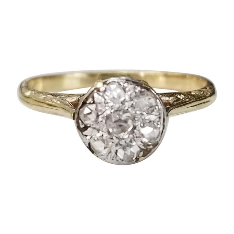 14 Karat Yellow and White Gold Vintage Art Deco "Rose" Cut Diamonds Ring