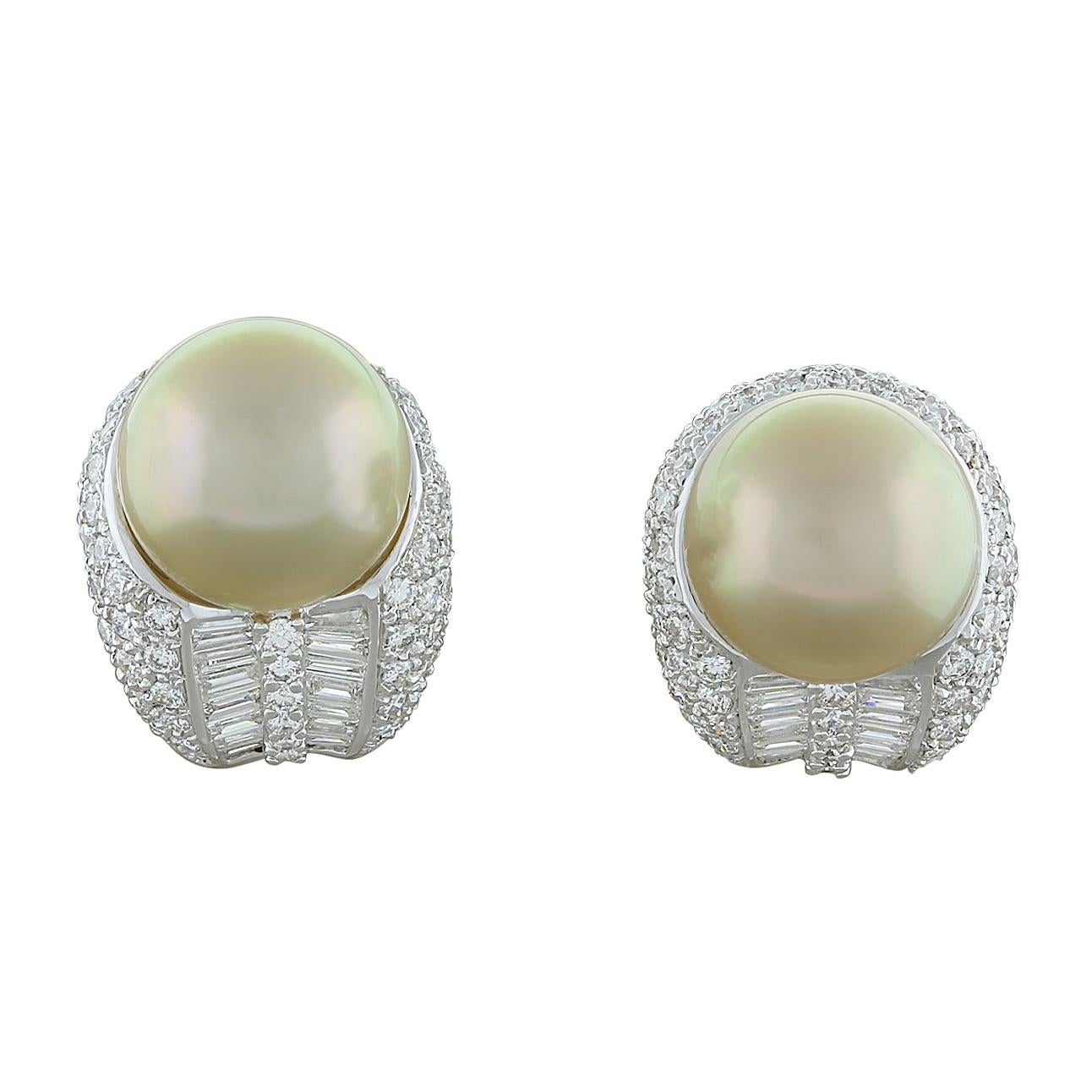 Golden South Sea Pearl Diamond Gold Earrings For Sale