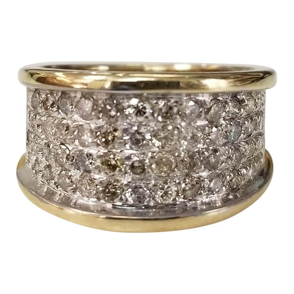 14 Karat Yellow Gold Diamond Pave' Set Ring For Sale