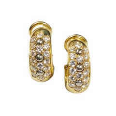 Retro Cartier Yellow Gold and Diamond Hoop Earrings