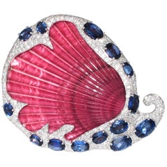 Unique Diamond and Blue Quart Shell Brooch Pin