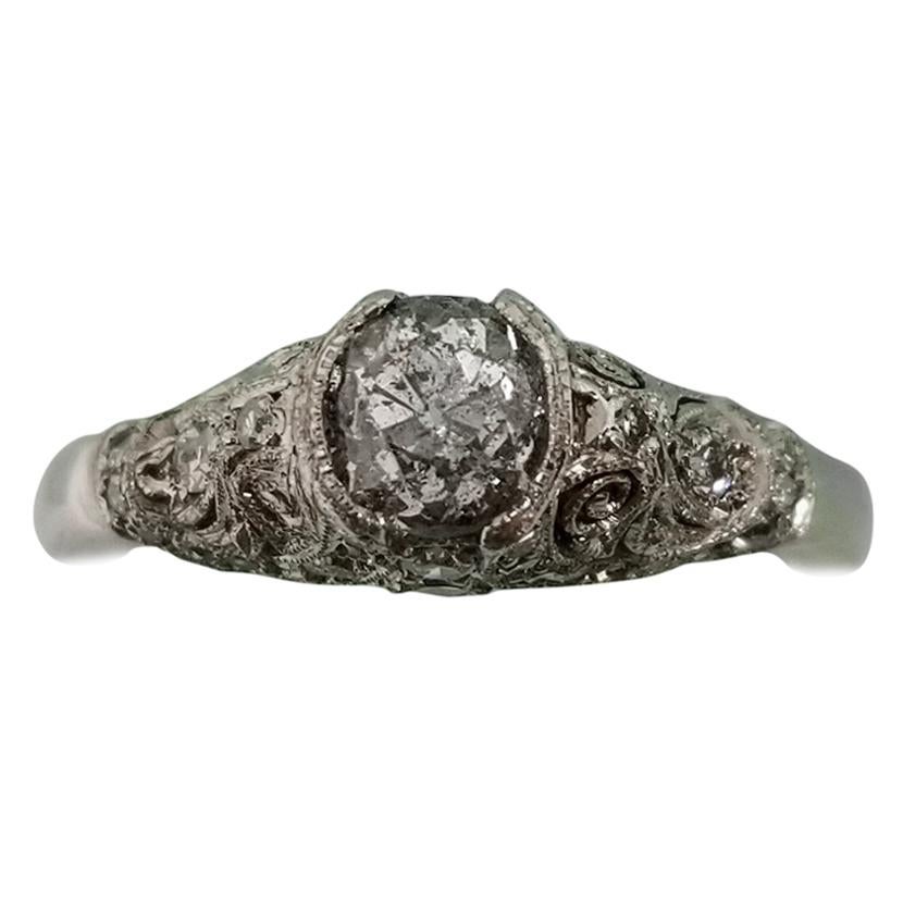 14 Karat White Gold Diamond Wedding Vintage Looking Ring