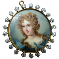 Antique Diamond and Fine Miniature Painting Brooch/Pendant Jacques & Marcus