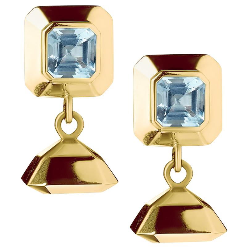 18ct Yellow Gold Vermeil and Blue Topaz Drop Earrings For Sale