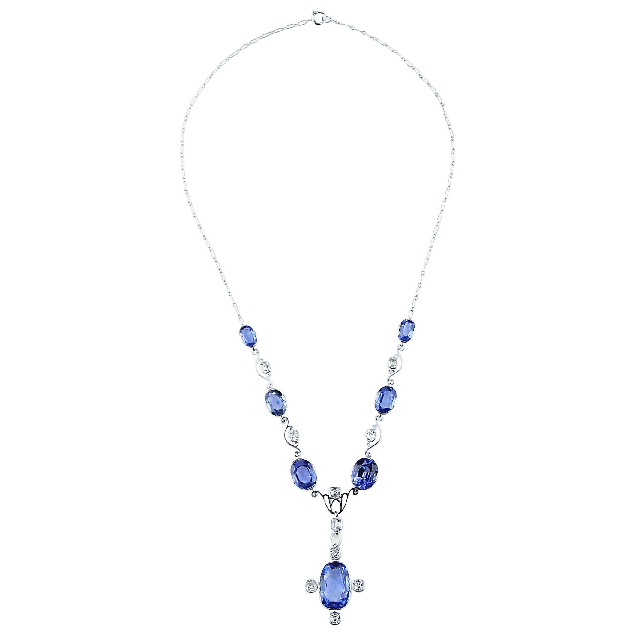 GCS Certified Natural Sri Lanka Sapphire 21ct & Diamond Antique Necklace/Tiara