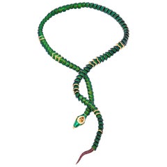 Scarab Snake 18 Karat Gold Citrine Pink Tourmalines Choker Necklace