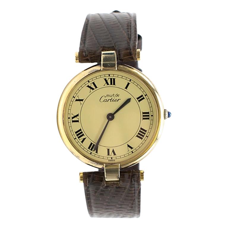 Cartier Round Vermeil Quartz Argent 925 