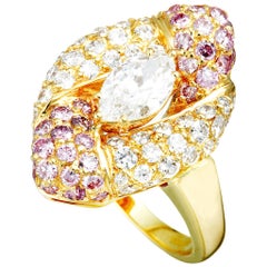 Vintage Graff White and Pink Diamond 18K Yellow Gold Ring 5.75 Size