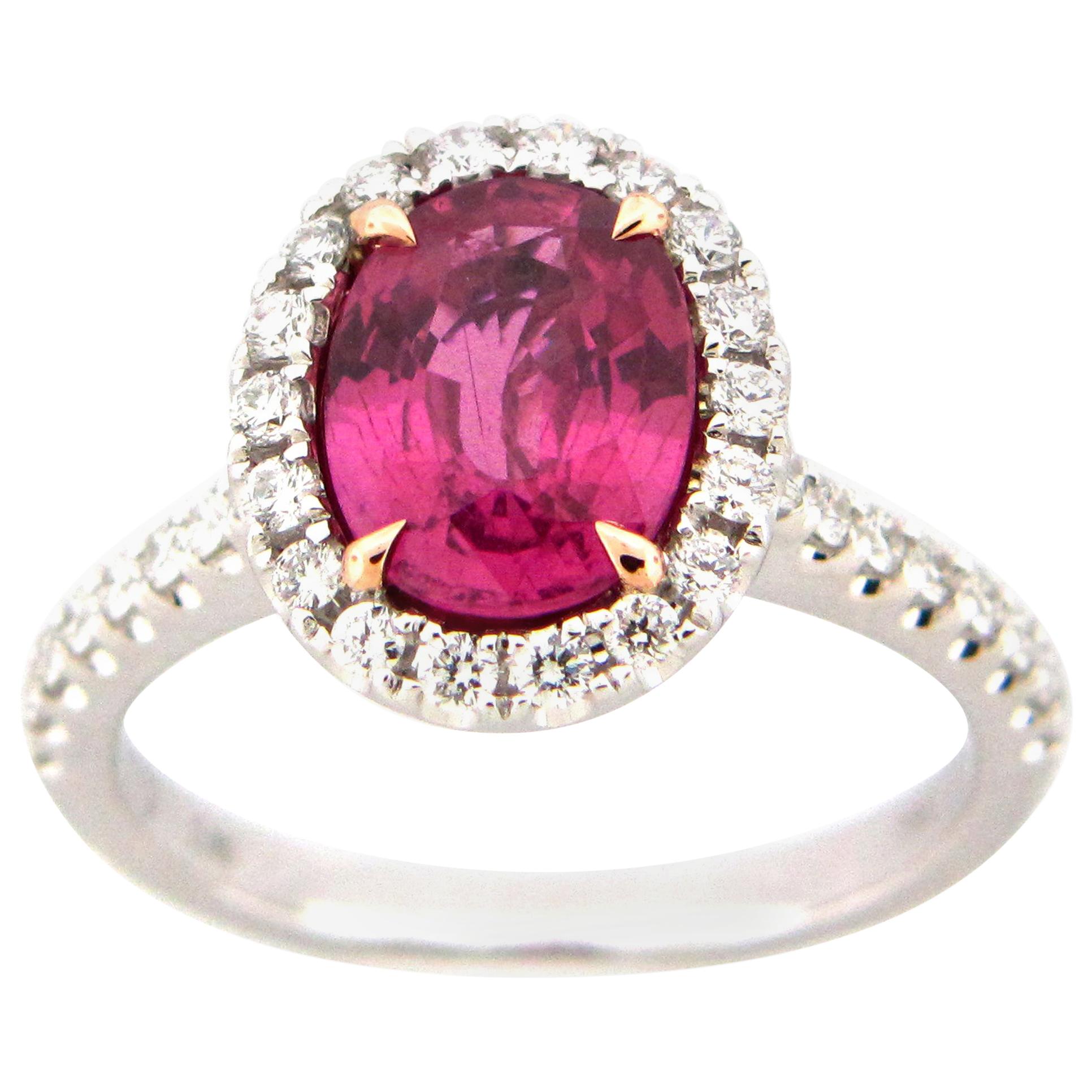 2.39 Carat Oval Pink Sapphire and Diamond Cocktail Ring