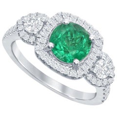 Nasbro Emerald and Diamond 14 Karat White Gold Ring