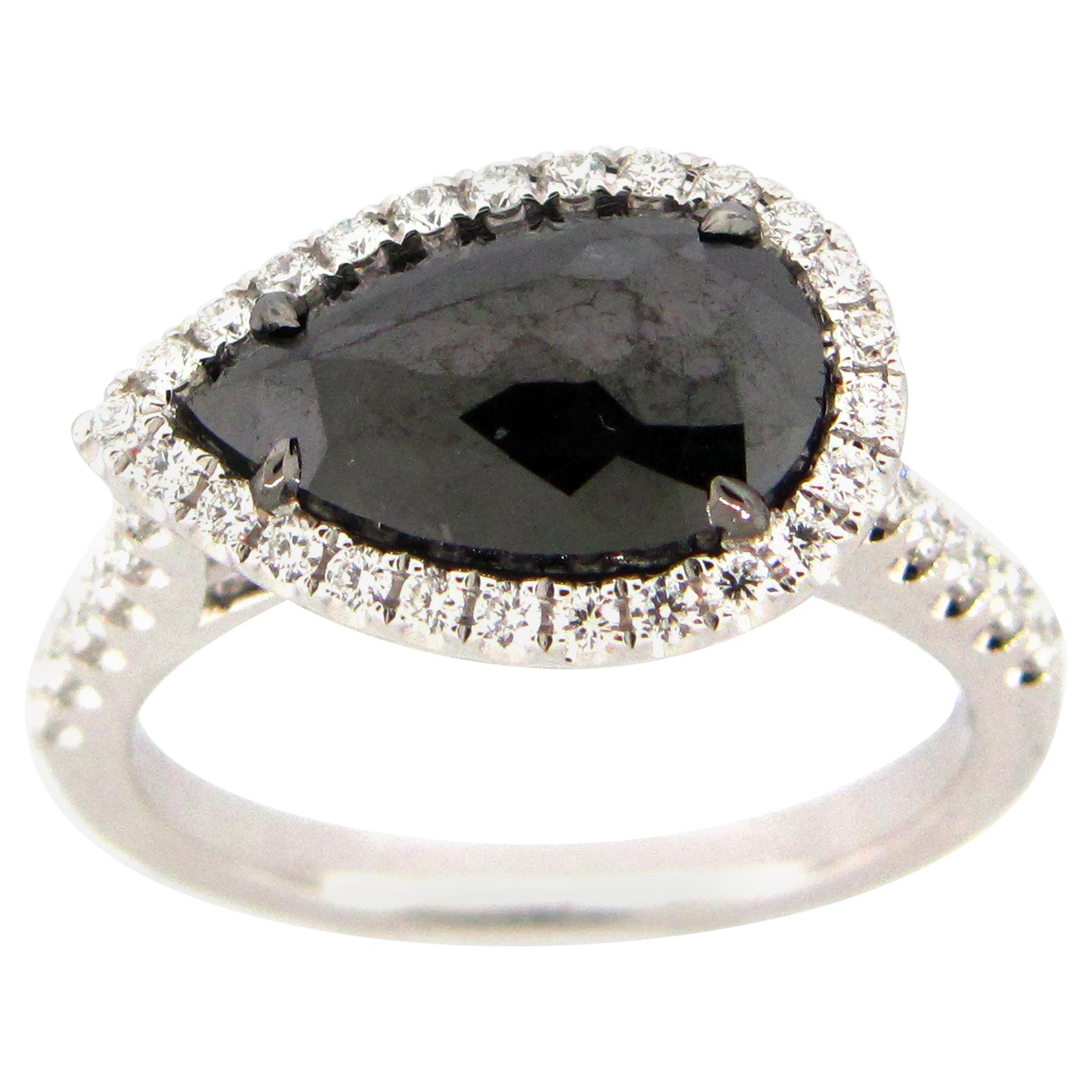 2.34 Carat Rose Cut Black and White Diamond Cocktail Ring For Sale