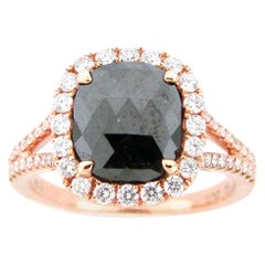 1.94 Carat Rose Cut Black and White Diamond Cocktail Ring in Rose Gold