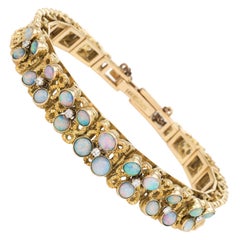 Vintage 1970s Opal Bracelet Nugget 14 Karat Yellow Gold Estate Retro Jewelry