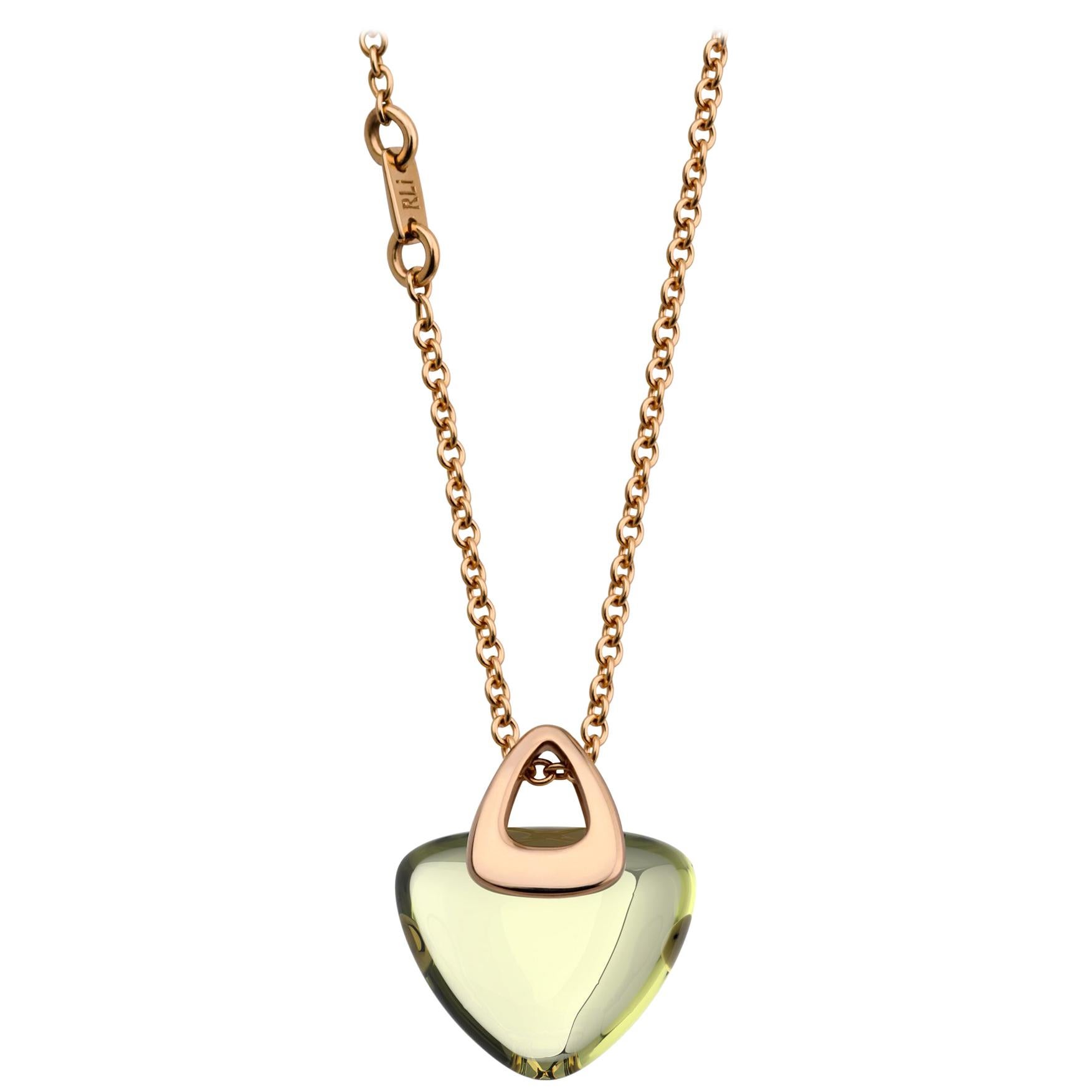 Modern Geometrical Triangle Heart 18k Gold Luck Rock Necklace with Lemon Citrine