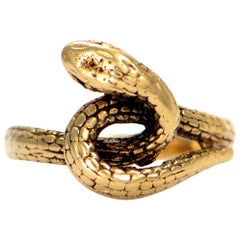 Solid 14 Karat Yellow Gold Antique Snake Ring 3.8g