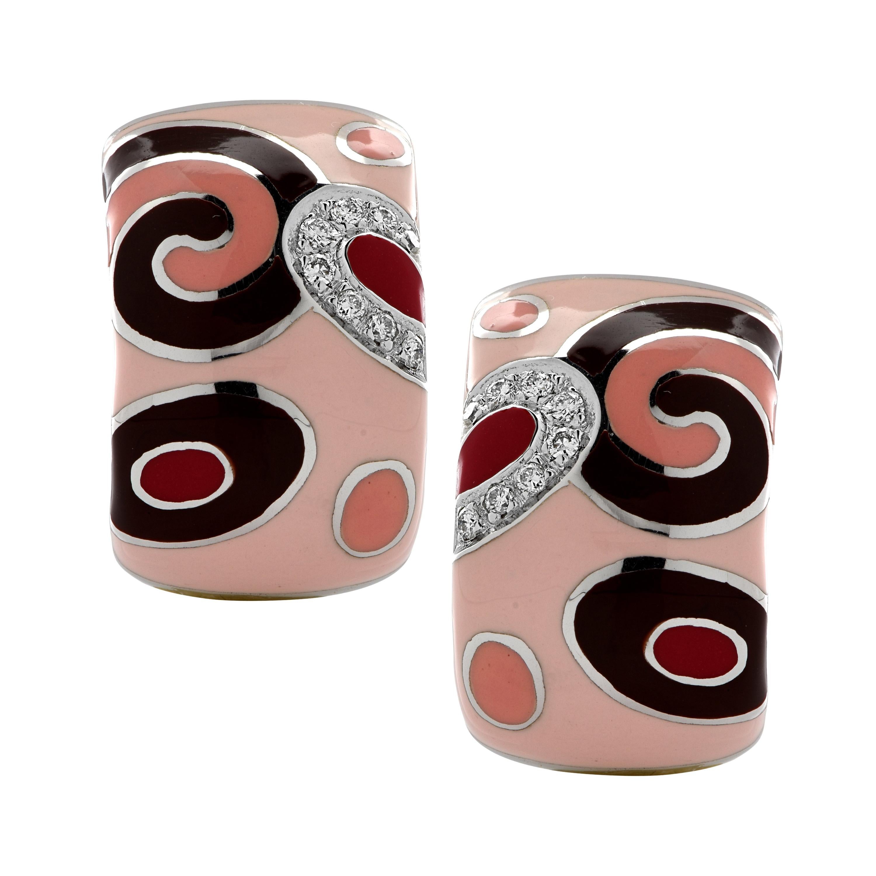 Roberto Coin Enamel and Diamond Huggie Earrings