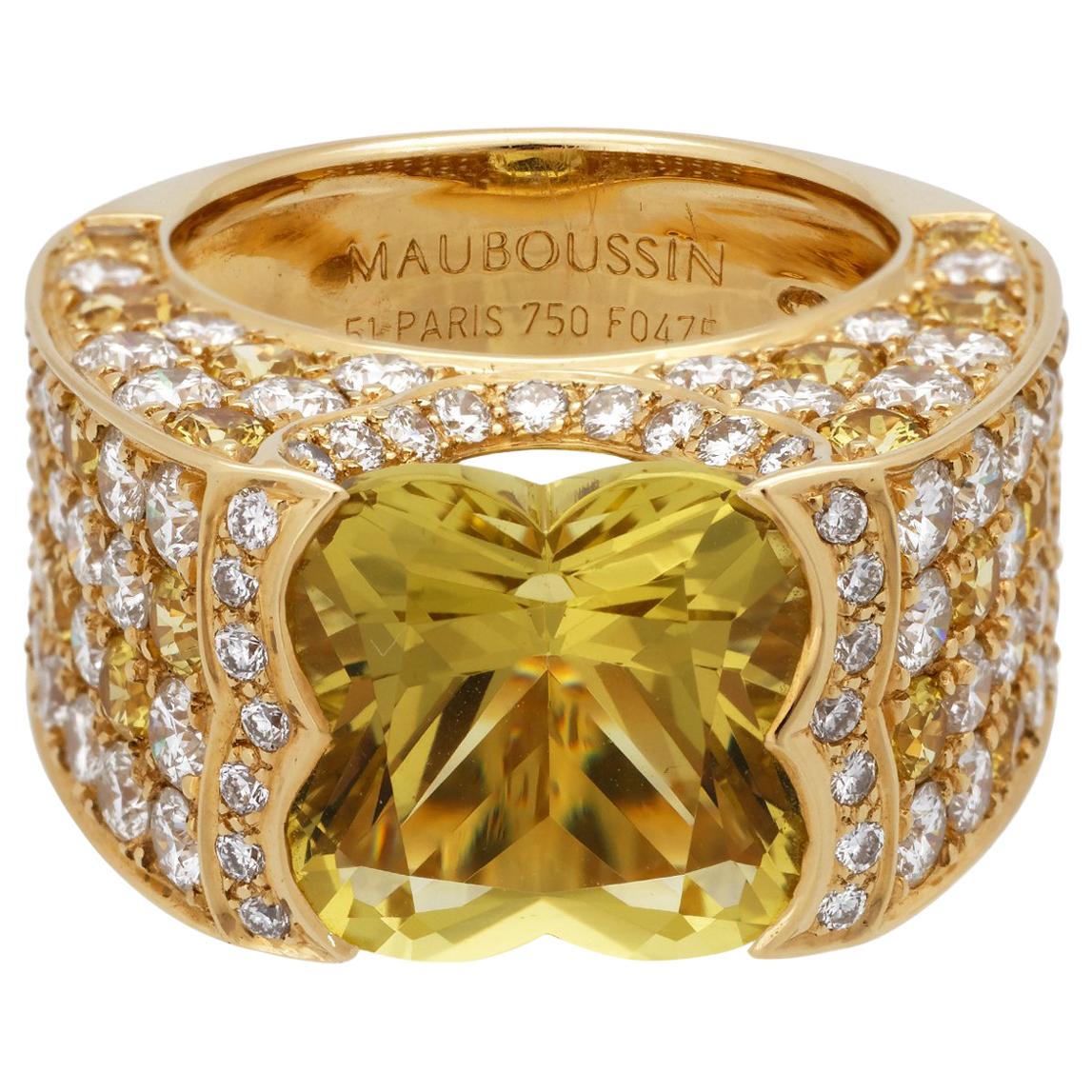 Mauboussin Yellow Gold Yellow Sapphire and Diamond with Yellow Beryl Stone Ring