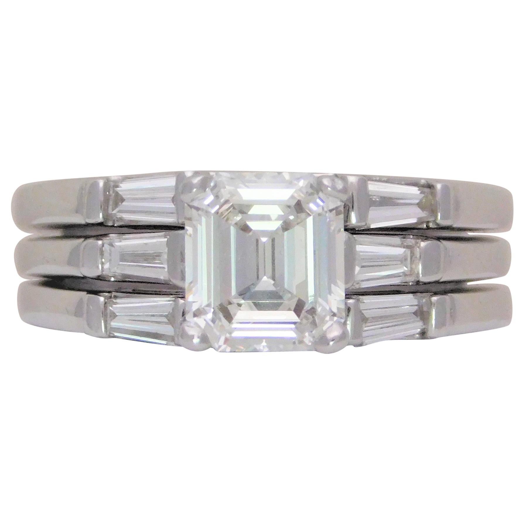 GIA 1.75 Carat Asscher Diamond Engagement Ring with Matching Enhancer