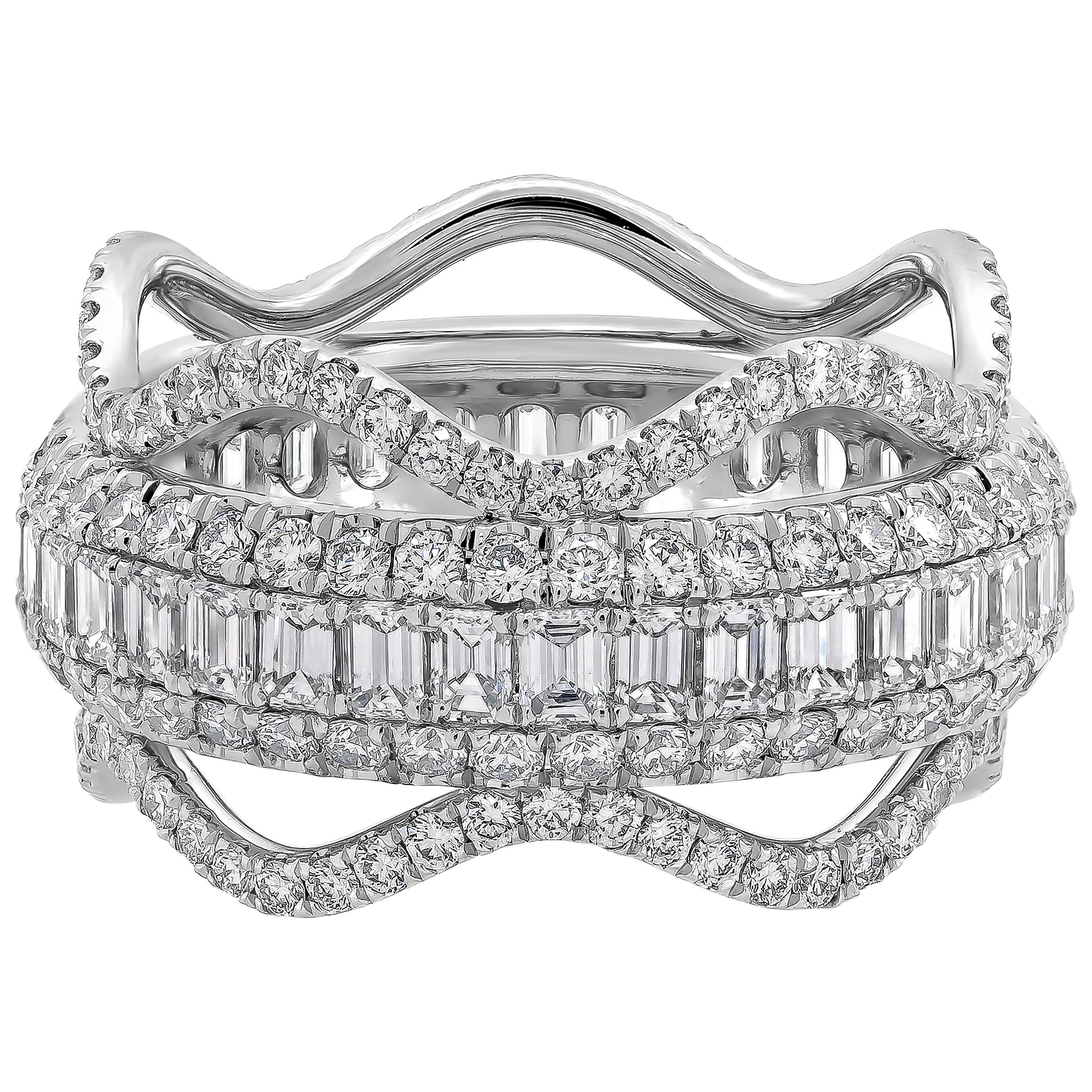 Roman Malakov 3.58 Carats Total Emerald and Round Diamond Eternity Fashion Ring
