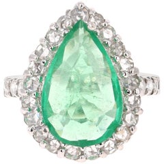 5.67 Carat Pear Cut Emerald Diamond 14 Karat White Gold Vintage Ring