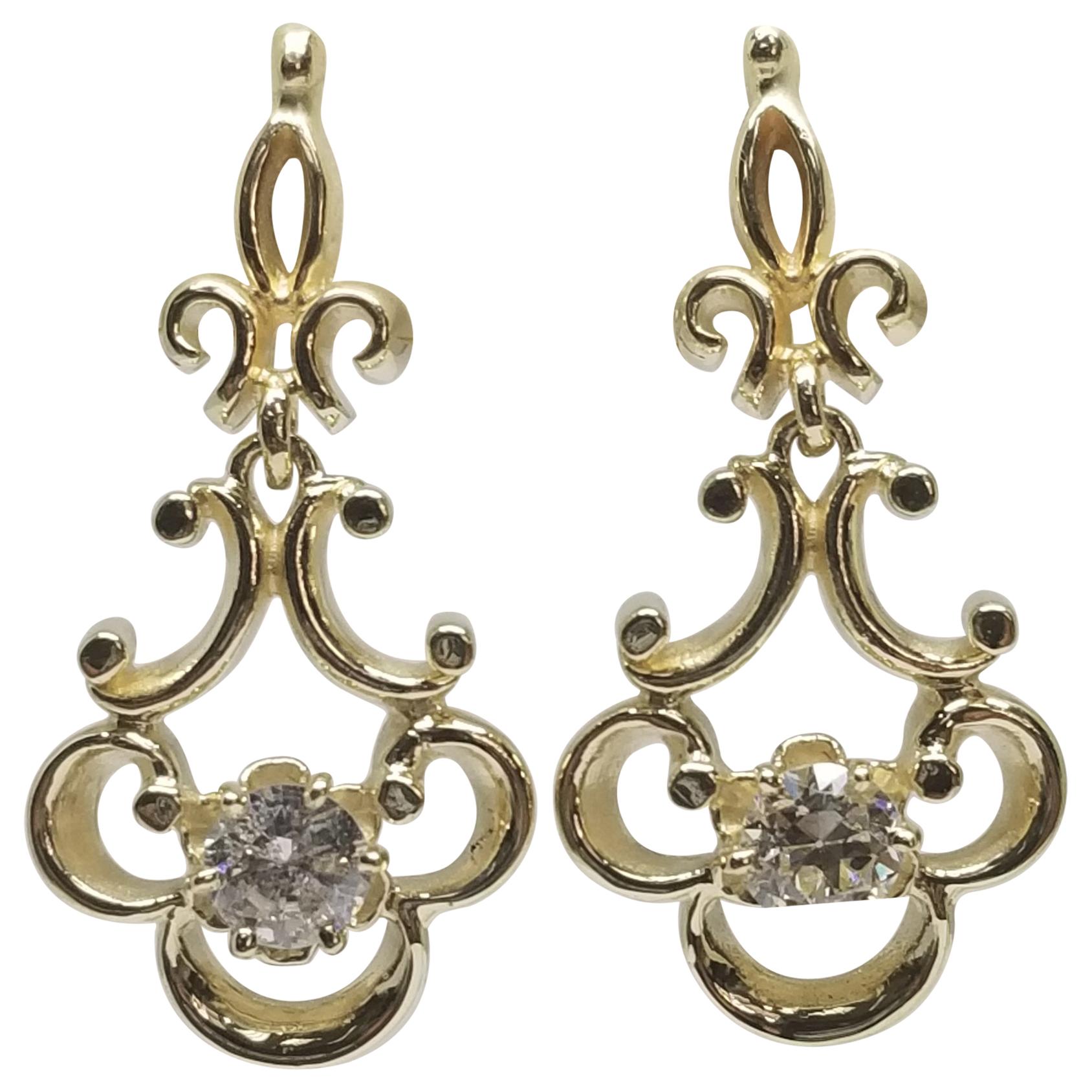 14 Karat Yellow Gold Diamond Dangle Earrings