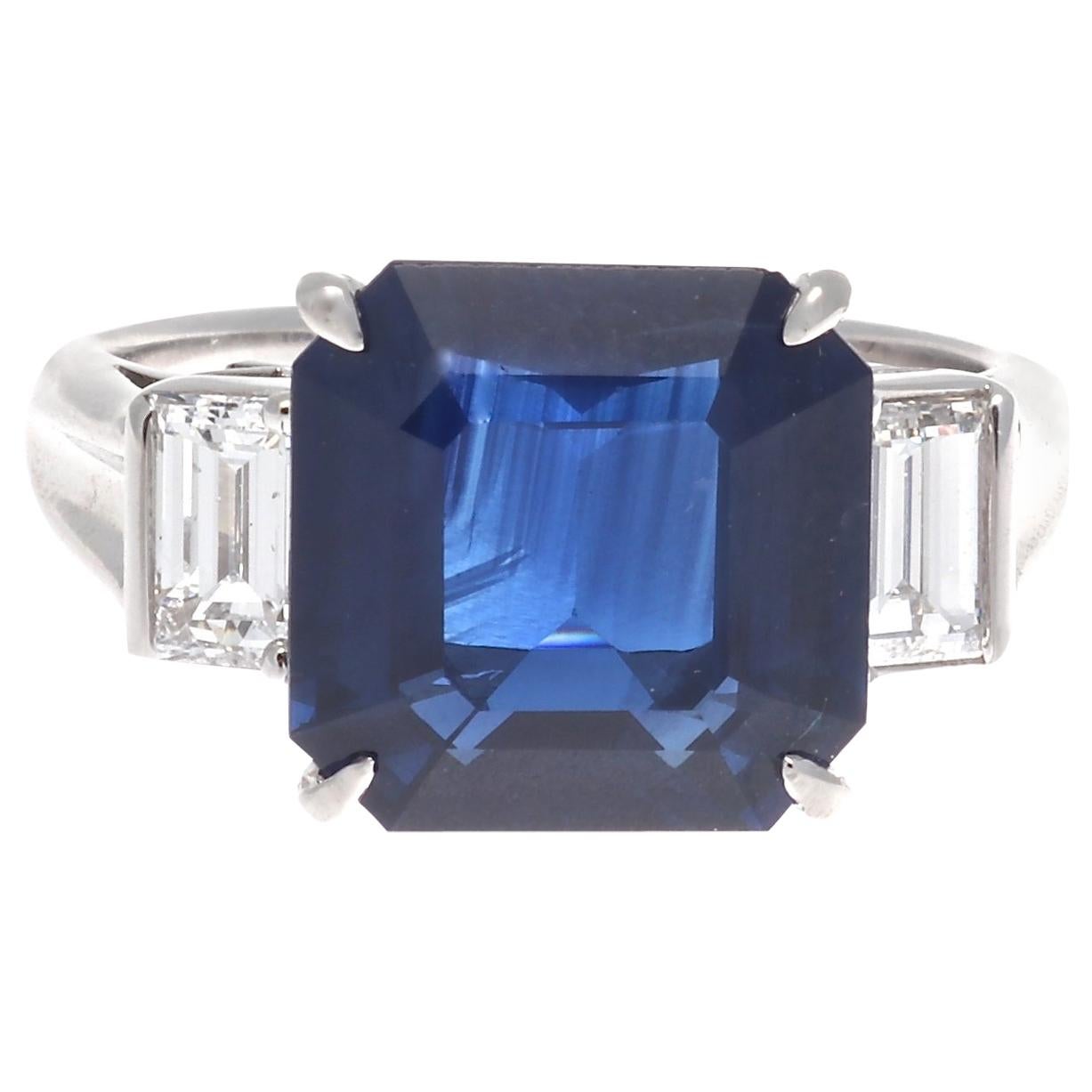 Modern Octagonal Royal Blue 5.21 Carat Natural Sapphire Diamond Platinum Ring
