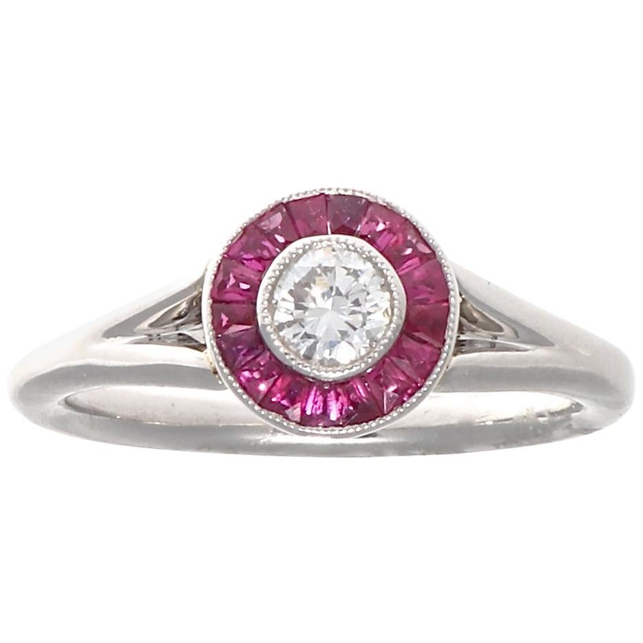 Jack Weir & Sons Modern Diamond Ruby Platinum Engagement Ring