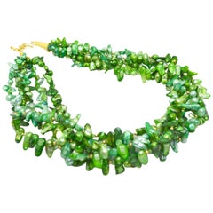 Decadent Jewels Green Fresh Water Pearl Swarovski Gold Torsade Necklace