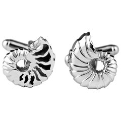 Sterling Silver Asymmetrical Ammonite Shell Cufflinks with Swivel Back Fittings