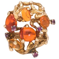 Retro 1970s Mexican Fire Opal Ruby Ring Nugget Cocktail Estate Fine Jewelry