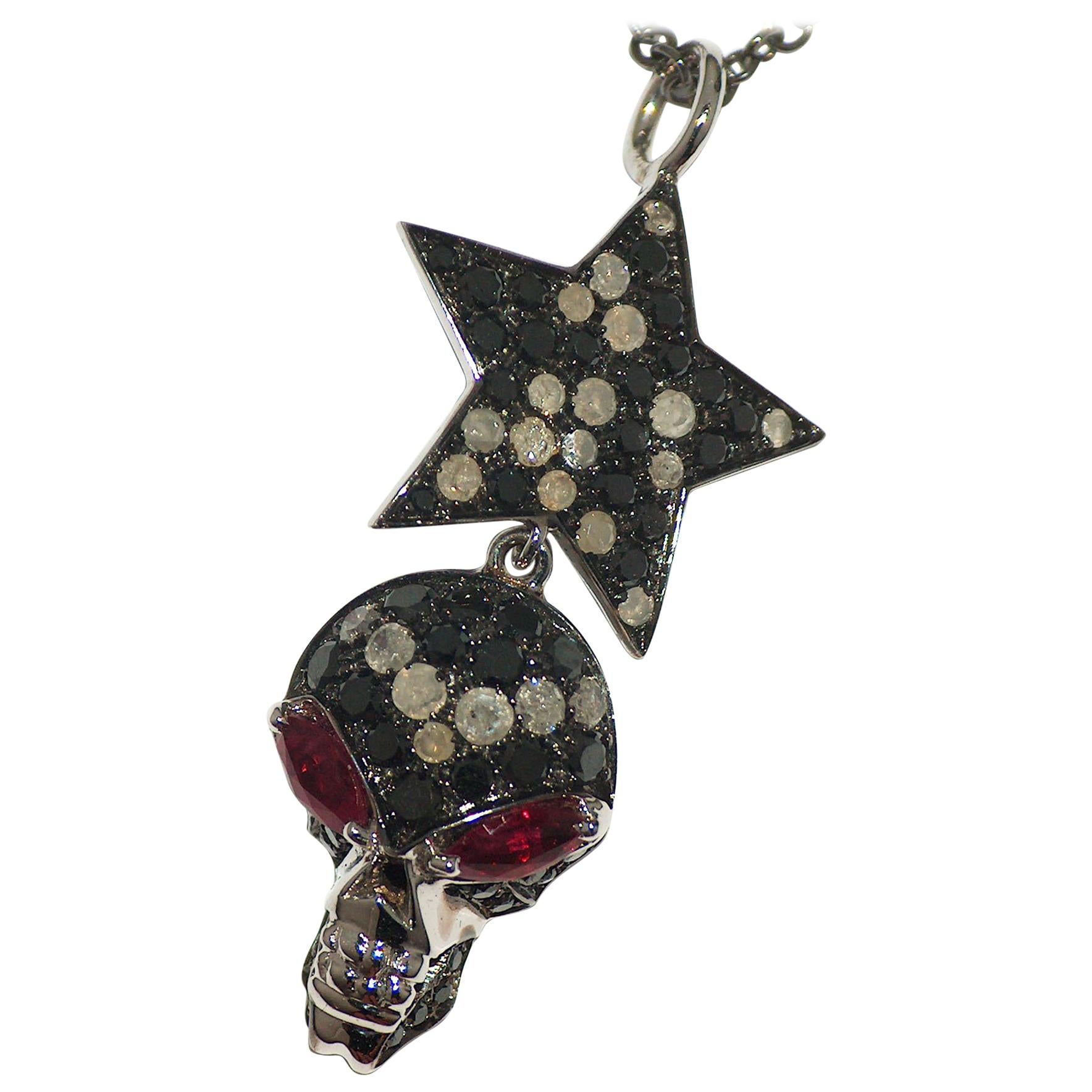 Paolo Piovan Star-Skull Rubies and Diamonds Pendant in white gold For Sale