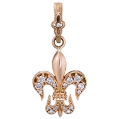 Vintage Fleur De Lis Diamond Pendant 14 Karat Gold Estate Fine Jewelry Charm