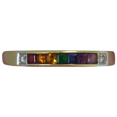Beautiful 14 Carat Gold Rainbow Design Gemstone Stack Half Eternity Ring