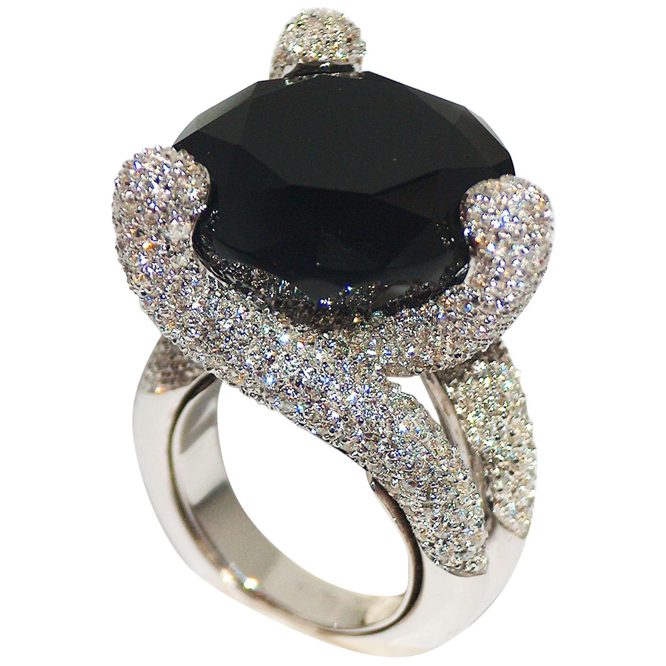 Paolo Piovan Diamonds and Onyx Ring in white gold For Sale