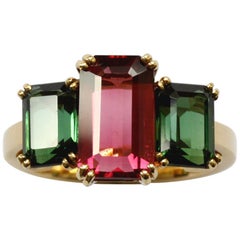 Gold Ring with Pink and Green Tourmalines