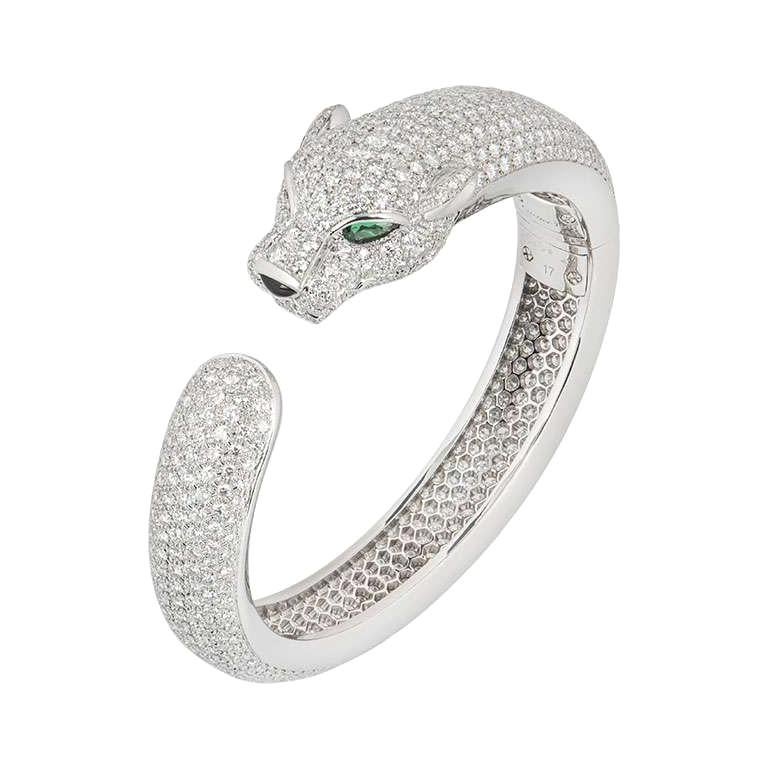 Cartier Panthere De Cartier Diamond and Emerald Bracelet 15.74 Carat
