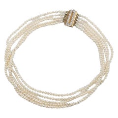 Cultured Pearl Necklace with Diamond Set Clasp, circa 1980