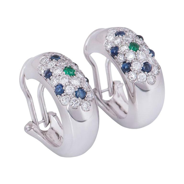 Cartier Diamond, Sapphire and Emerald Earrings