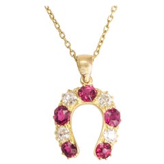 Antique Victorian Ruby Diamond Lucky Horseshoe Pendant