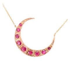 Antique Victorian Ruby Diamond Crescent Moon Necklace