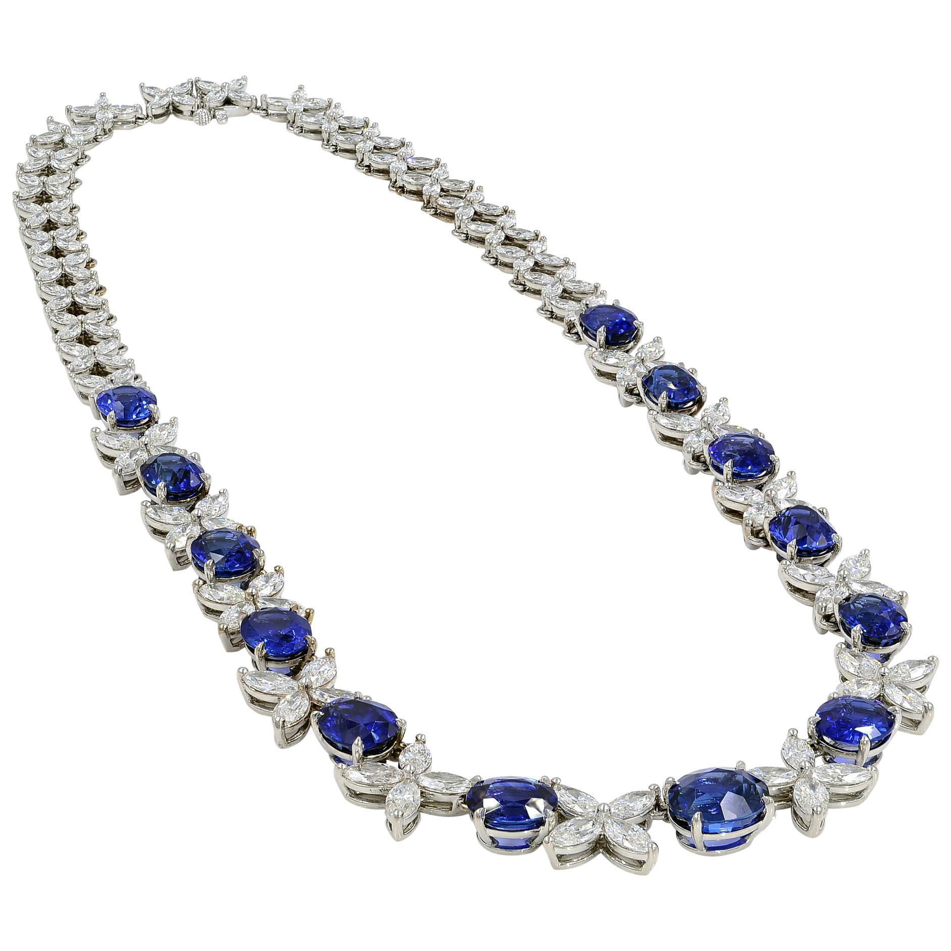 Natural Sapphire GIA Certified Diamonds Gold Riviere Necklace 18 Karat Gold