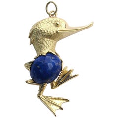 Vintage 18 Karat Gold Lapis Lazuli Duck Pin Brooch