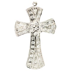 14 Karat Gold SI1 H 0.42 Carat Diamond Flower Cluster Byzantine Cross Necklace